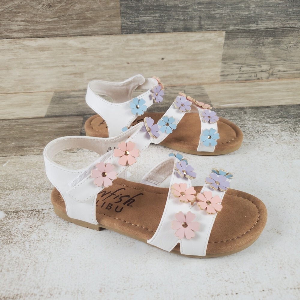 Blowfish Malibu Sunflower-T Sandal Girls Sz 11 M White Multi Leather Hook & Loop